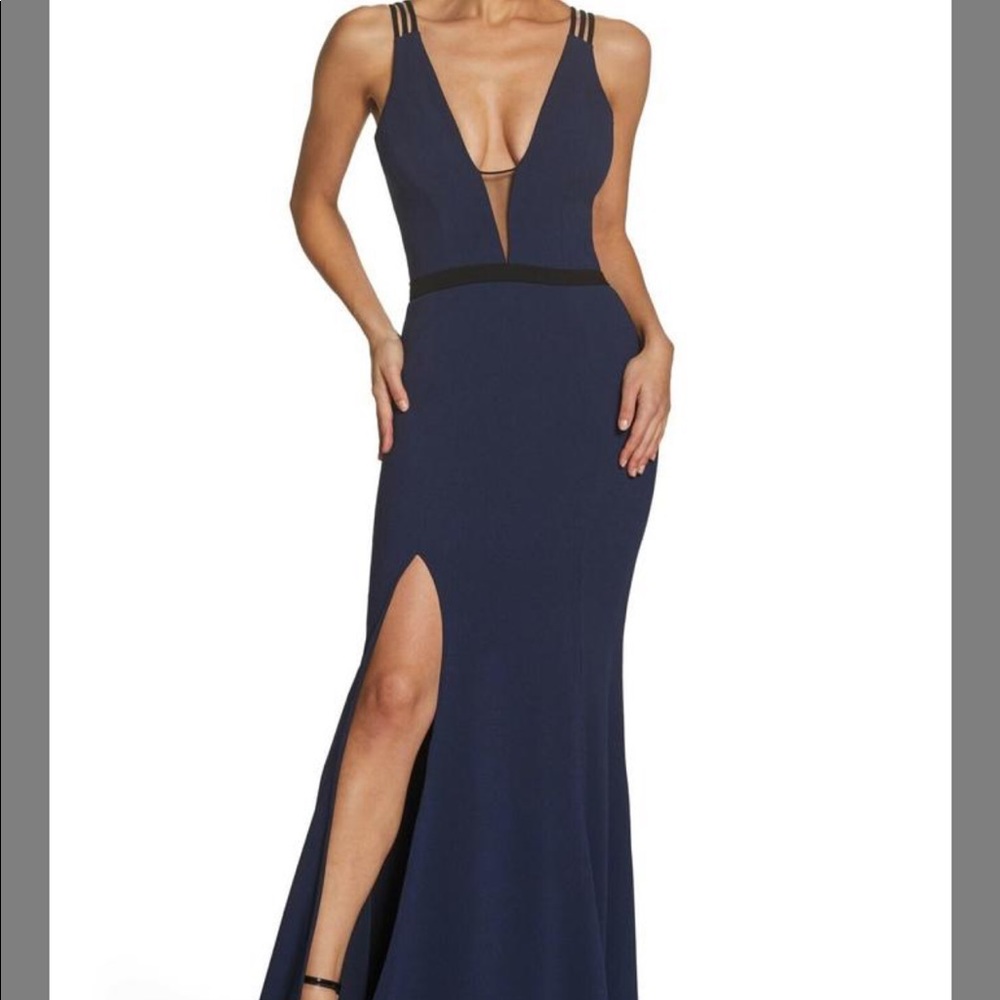 Dress the population navy blue with black full length dress